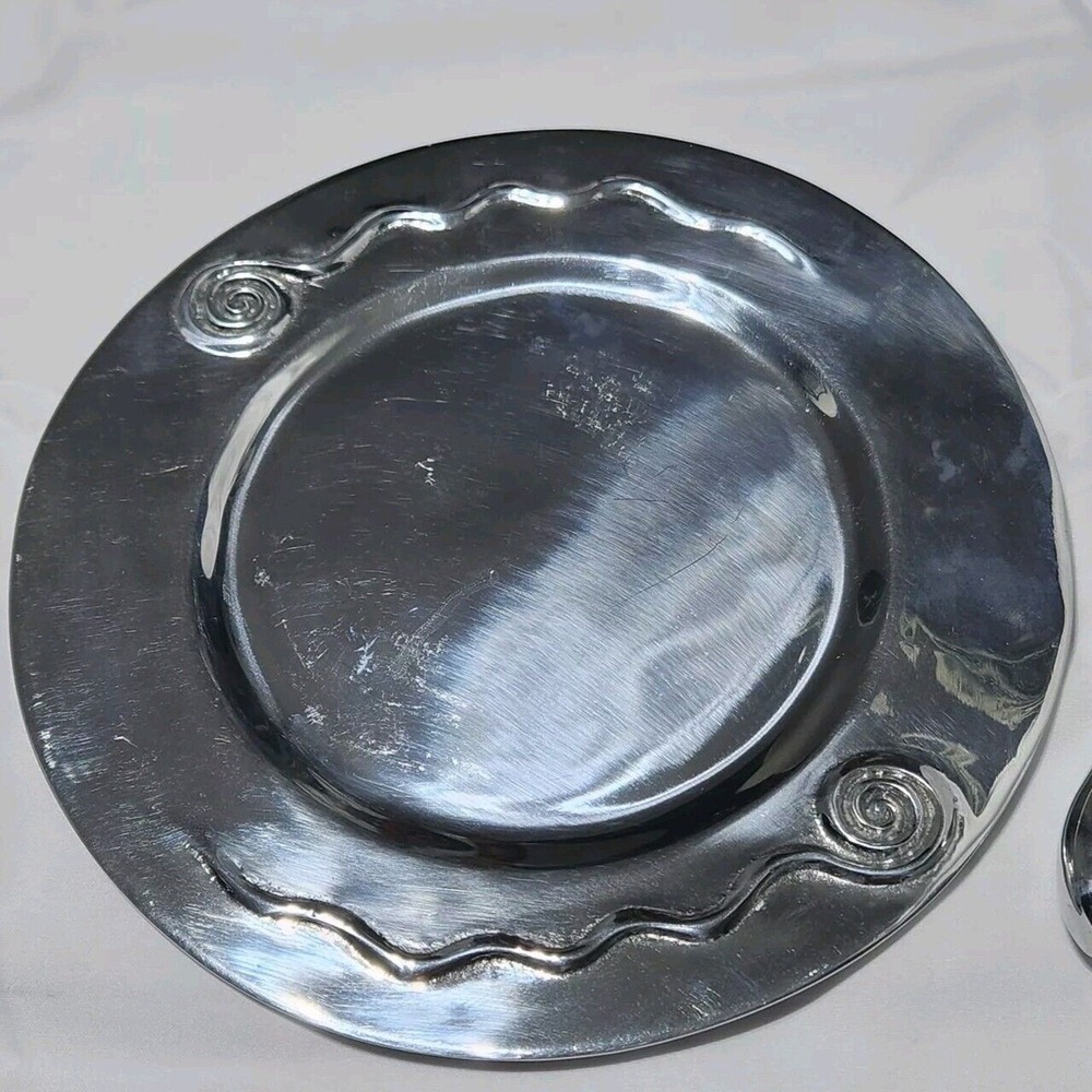 Holland Boone Polished Pewter Plate 9.25in Silver Wavy Spiral Border Mexico